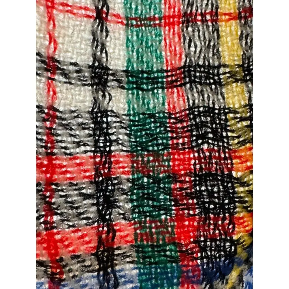 Vintage Plaid Scarf With Fringe, Primary Colors, Winter Scarf, Holiday